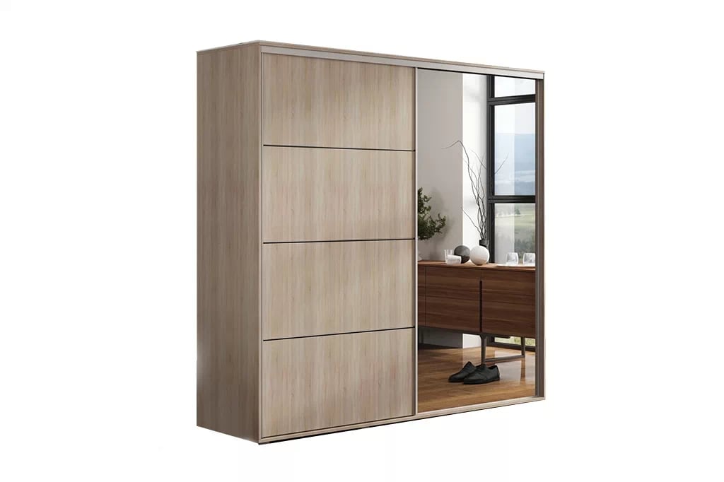 Skriňa s posuvnými dverami Mika A12 z zrkadlom 200 cm - Dub sonoma - Limitovaná ponuka Skriňa s posuvnými dverami Mika A12 z zrkadlom 200 cm - Dub sonoma