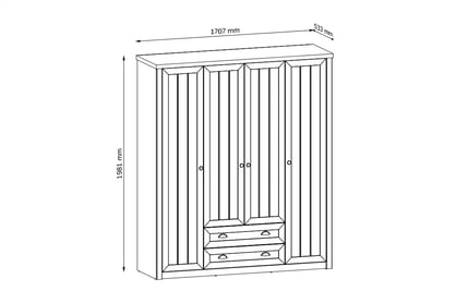 Skriňa S4D Prowansja Borovica Andersen Skriňa S4D Prowansja - szkic z wymiarami 