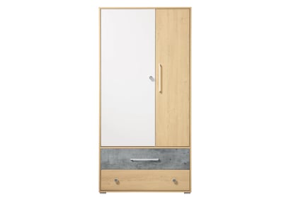 Step ST1 ruhásszekrény 90 cm fiókos - bézs tölgy / fényes fehér / beton szürke