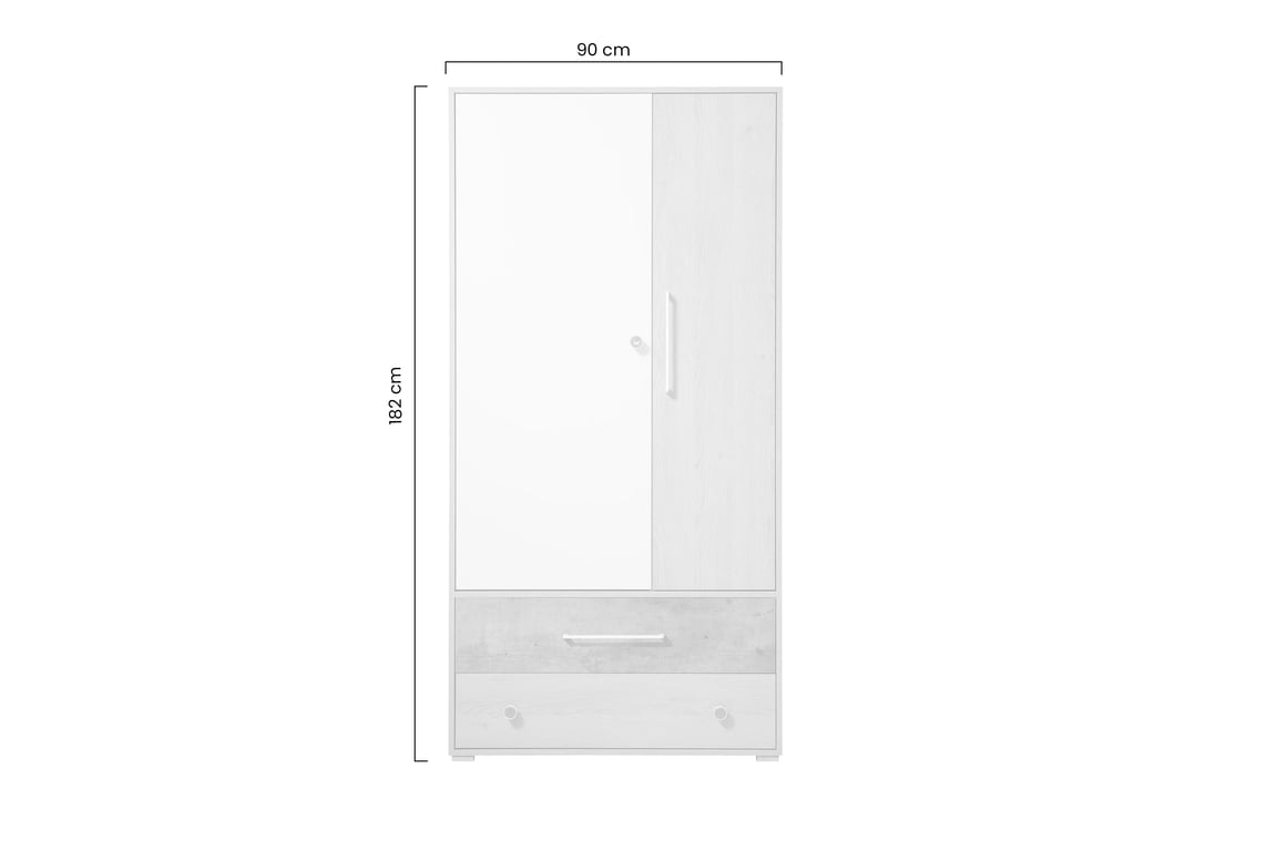 Step ST1 ruhásszekrény 90 cm fiókos - bézs tölgy / fényes fehér / beton szürke ruhásszekrény Step 90 cm fiokokkal szivacsos tölgy / fehér lux / beton