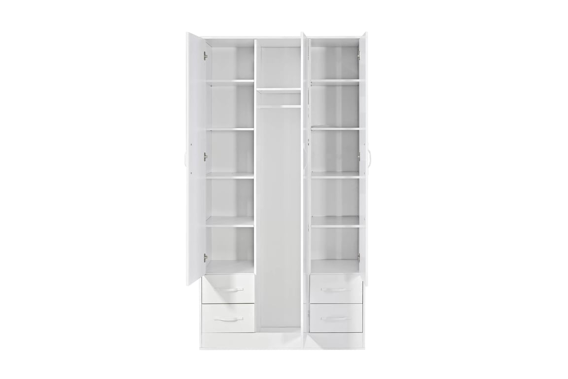 Trojdverová skriňa Lomaro 120 cm so zásuvkami - biela / čierny úchyt Skriňa trojdverová Lomaro 120 cm so zásuvkami - Biely / Úchytka Čierny 