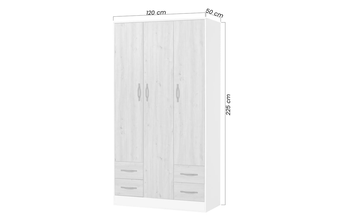 Trojdverová skriňa Lomaro 120 cm so zásuvkami - biela / čierny úchyt Skriňa trojdverová Lomaro 120 cm so zásuvkami - Biely / Úchytka Čierny 