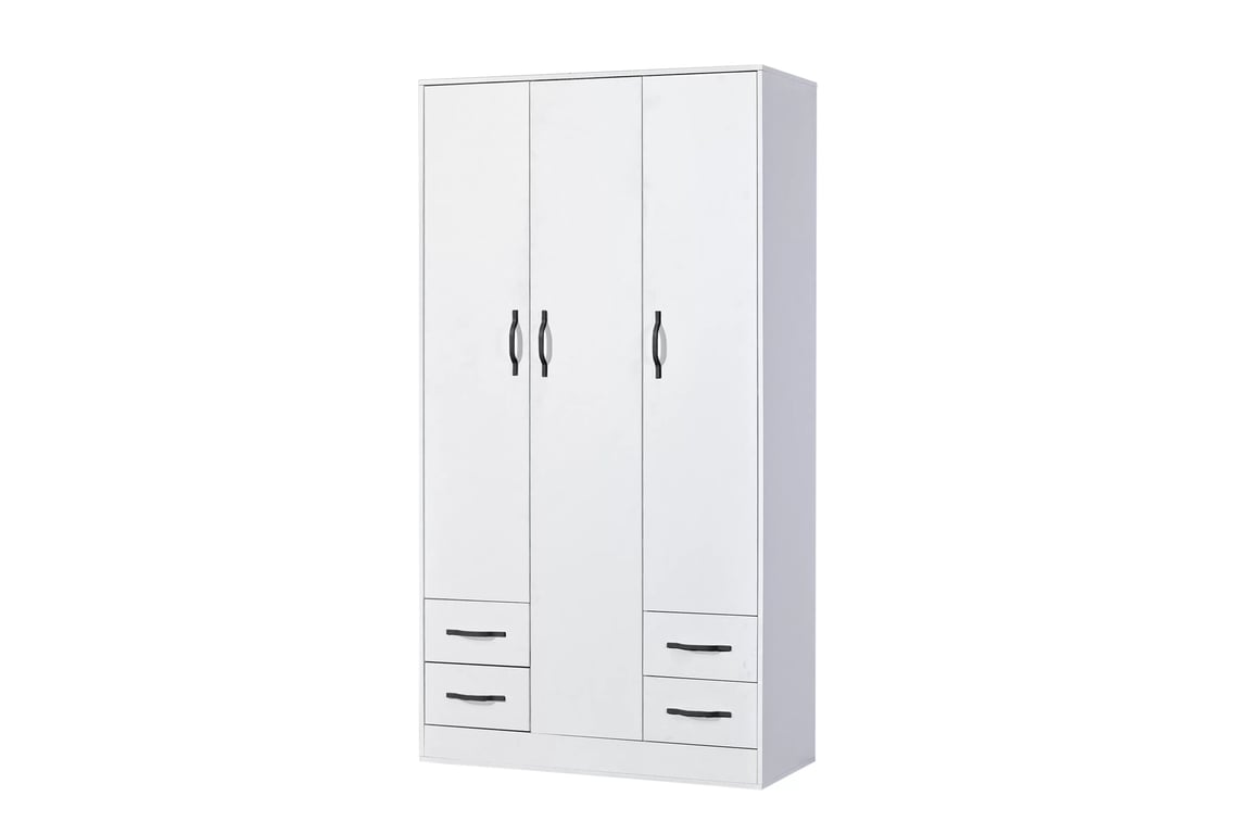 Trojdverová skriňa Lomaro 120 cm so zásuvkami - biela / čierny úchyt Skriňa trojdverová Lomaro 120 cm so zásuvkami - Biely / Úchytka Čierny 