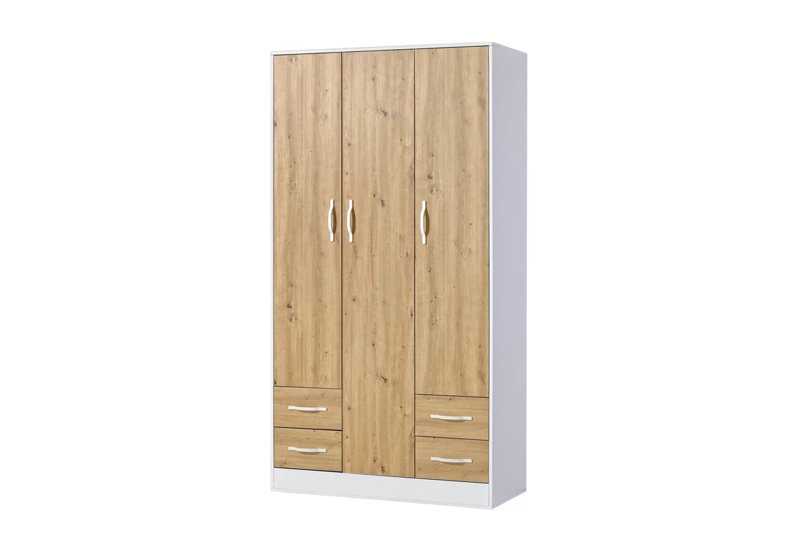 Třídveřová skříň Lomaro 120 cm se zásuvkami - dub artisan / bílá úchytka skříň třídveřová Lomaro 120 cm se zásuvkami - dub artisan / uchwyt bílá 