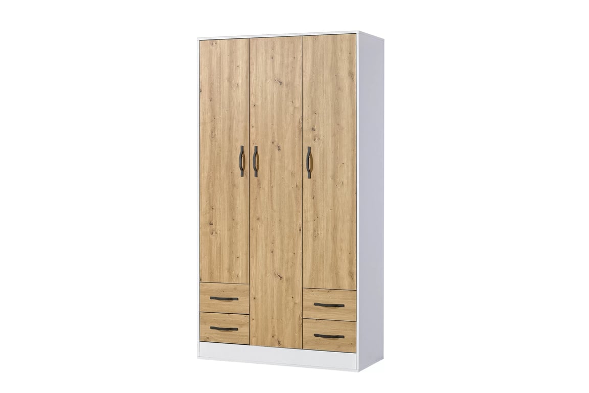 Trojdverová skriňa Lomaro 120 cm so zásuvkami - dub artisan / čierny úchyt Skriňa trojdverová Lomaro 120 cm so zásuvkami - Dub artisan / Úchytka Čierny 
