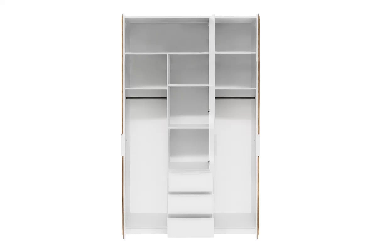 Skříň Bali 149 cm s nástavcem - dub wotan / bílá skříň třídveřová Lutori 149 cm z lamelami i nadstawka - bílá / dub wotan 