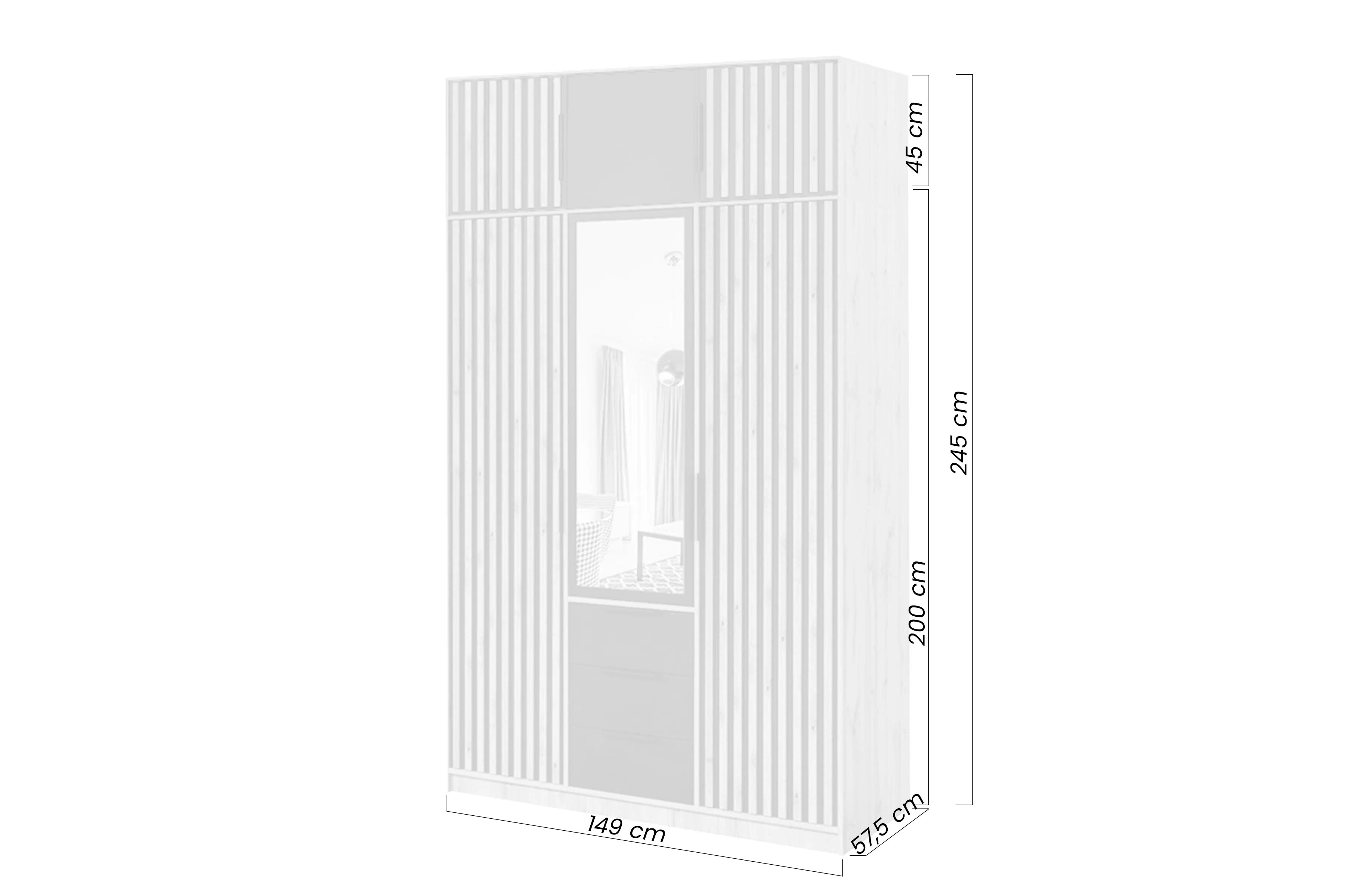 Skříň Bali 149 cm s nástavcem - dub wotan / černá skříň třídveřová Lutori 149 cm z nadstawka - dub wotan / černá