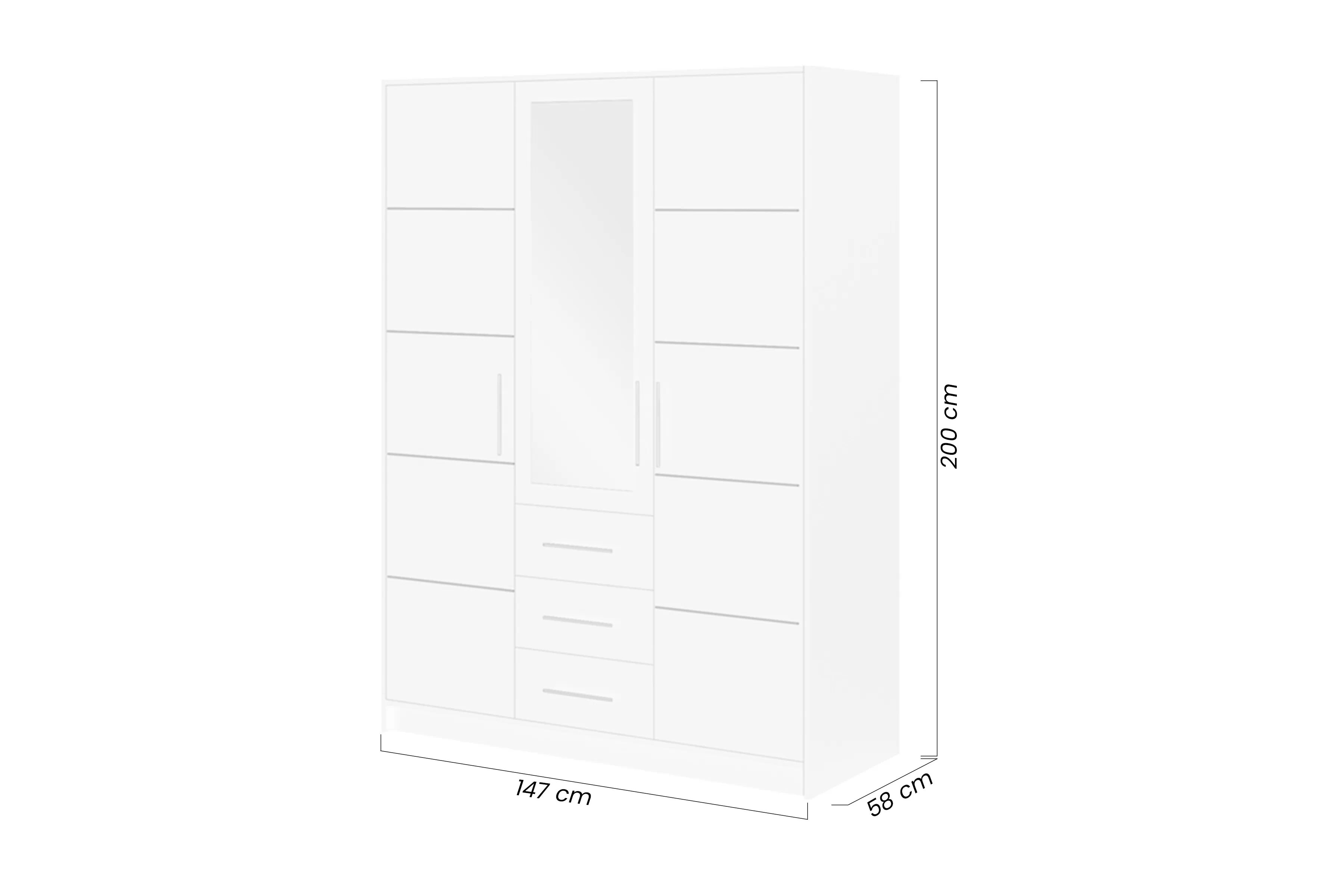 Šatní skříň Bali 147 cm - tlumená modrá skříň třídveřová Lutori II 147 cm z zrcadlem - zgaszony blankyt