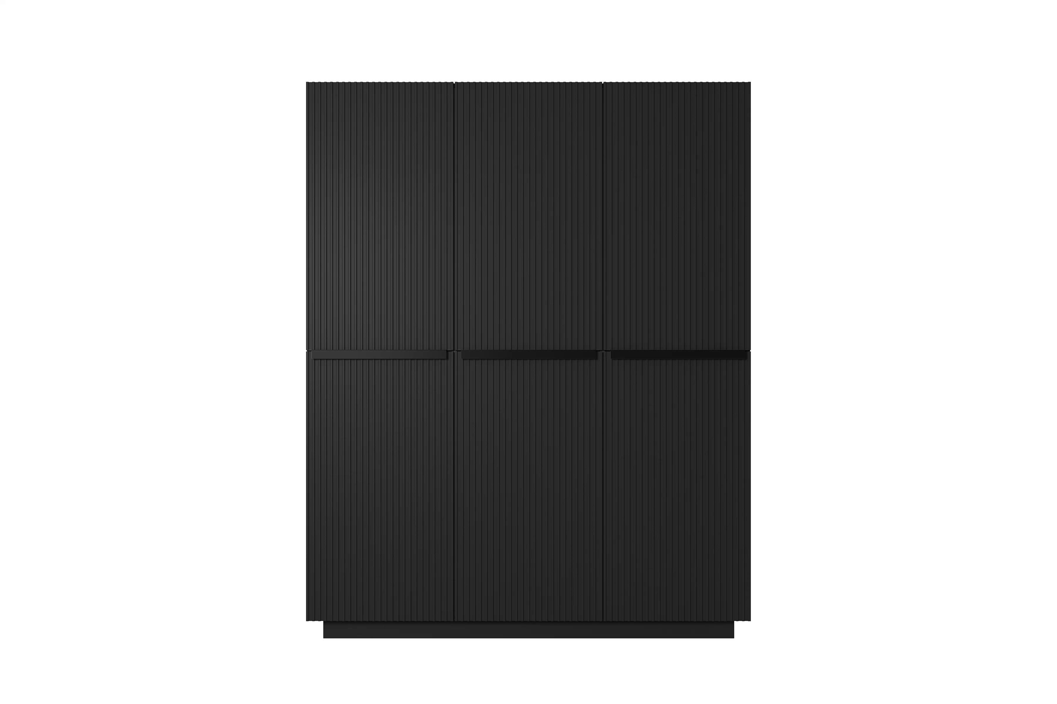 Šatní skříň Nicole 150 cm s policemi a zásuvkami - černý mat / černé úchytky skříň třídveřová Nicole z ukrytymi zásuvkami 150 cm - černá mat / černá Úchytky