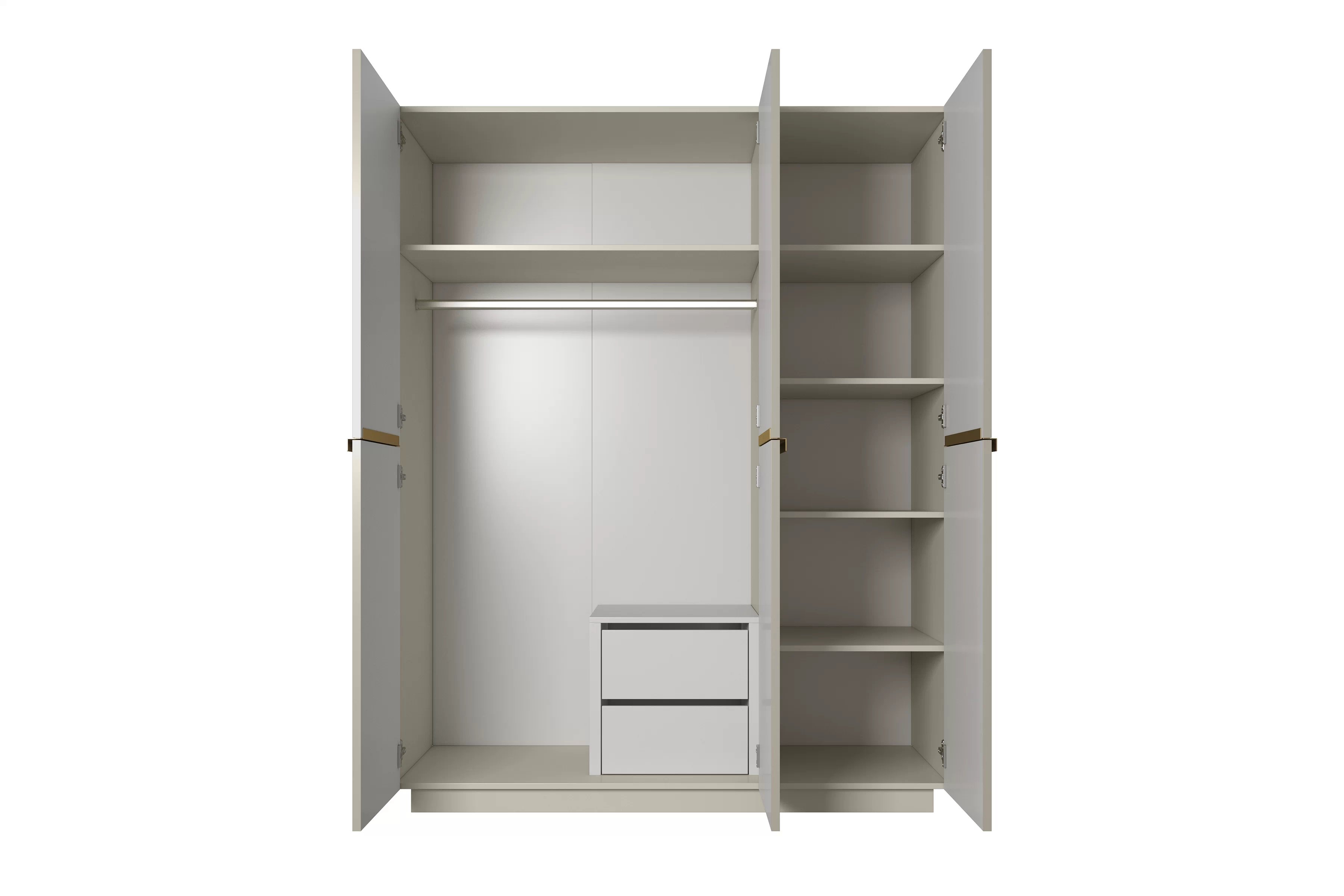 Šatní skříň Nicole 150 cm se zásuvkami - kašmírová / zlaté úchytky skříň třídveřová Nicole z ukrytymi zásuvkami 150 cm - kašmír / zlaté Úchytky