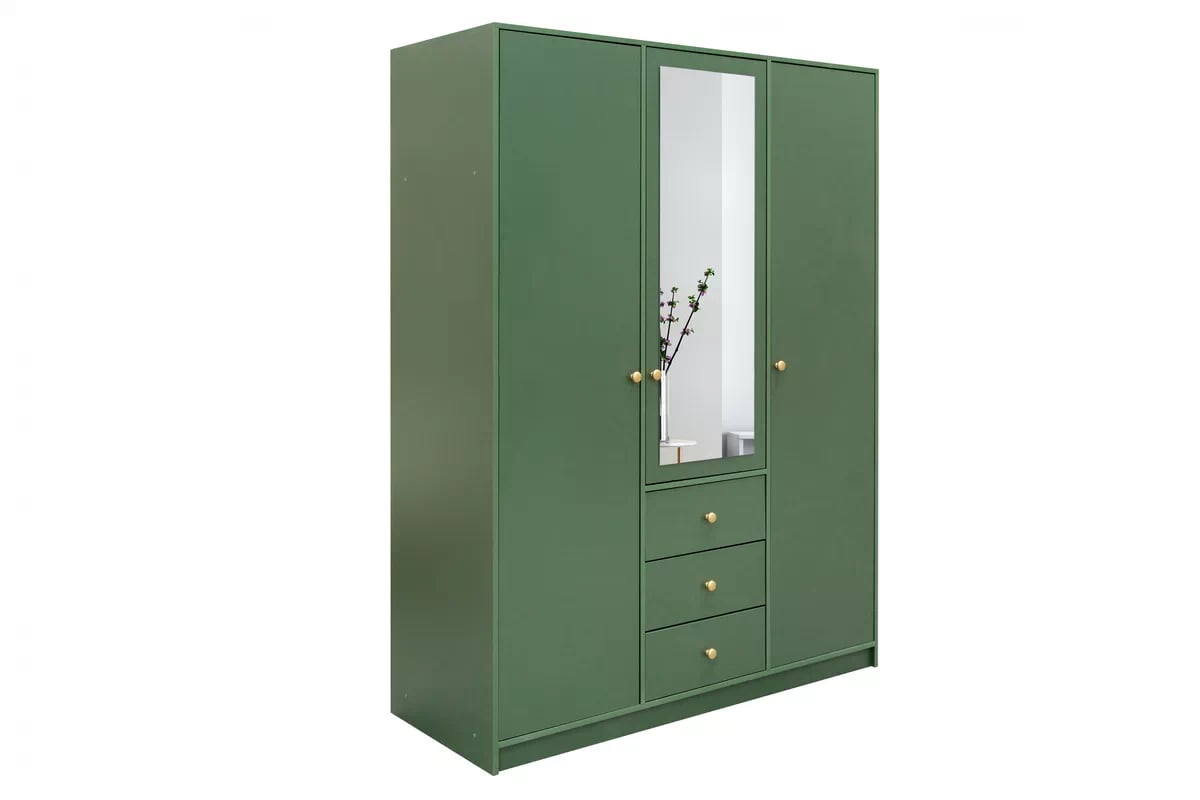 Skriňa Siena D3 II s 3 zásuvkami i zrkadlom 149 cm - fľaškovo zelená Skriňa trojdverová Siena D3 II s 3 zásuvkami i zrkadlom 149 cm - fľaškovo zelená