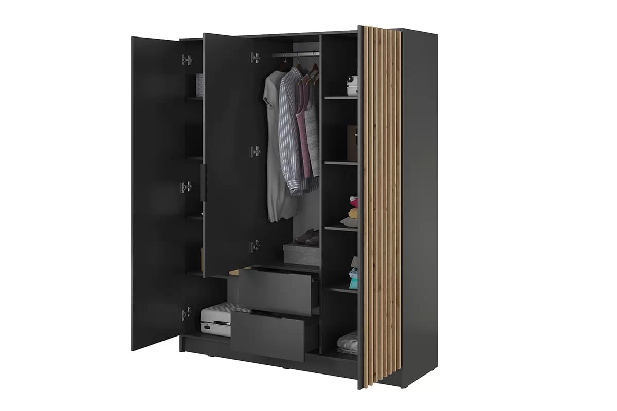 Skriňa s lamelami Neria - grafit / dub artisan Trojdverová skriňa s lamelami Neria - grafit / dub artisan - vnútro