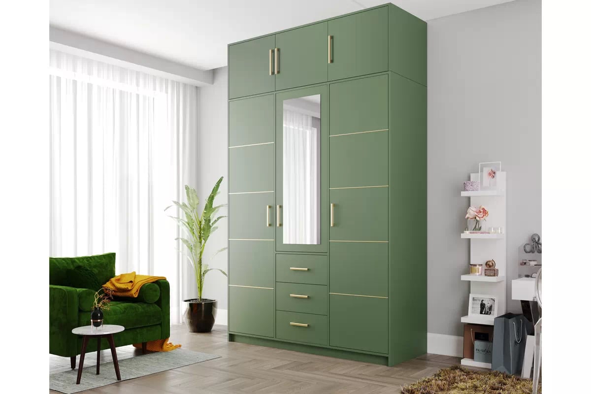 Skříň Bali 147 cm s nástavcem - lahvově zelená skříň třídveřová s nástavcem Bali II D3 147 cm - láhvová zelená