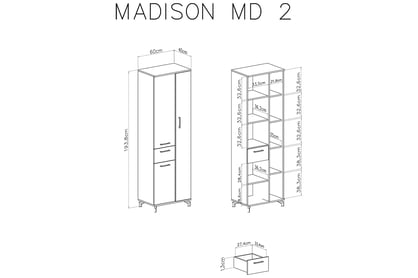 Skříň Madison MD2 60 cm - černá / dub piškotový Skříň třídveřová se zásuvkou Madison MD2 - Černý / dub piškotový - Rozměry