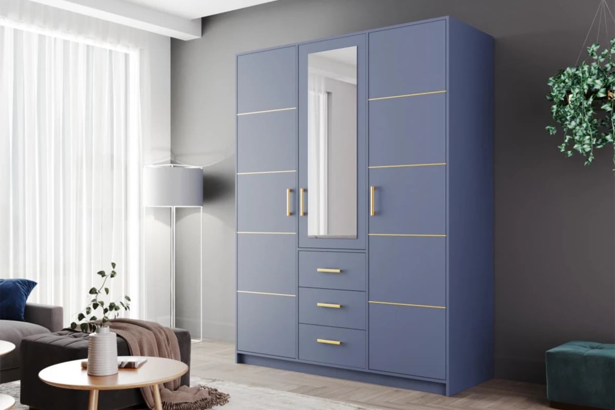 Šatní skříň Bali 147 cm - tlumená modrá Modrá Skříň
