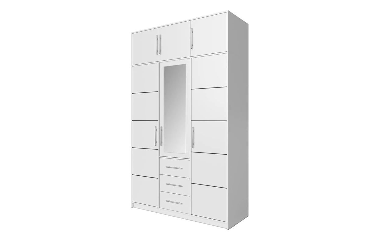Skříň Bali 147 cm s nástavcem - bílý mat Skříň Bílá s nástavcem
