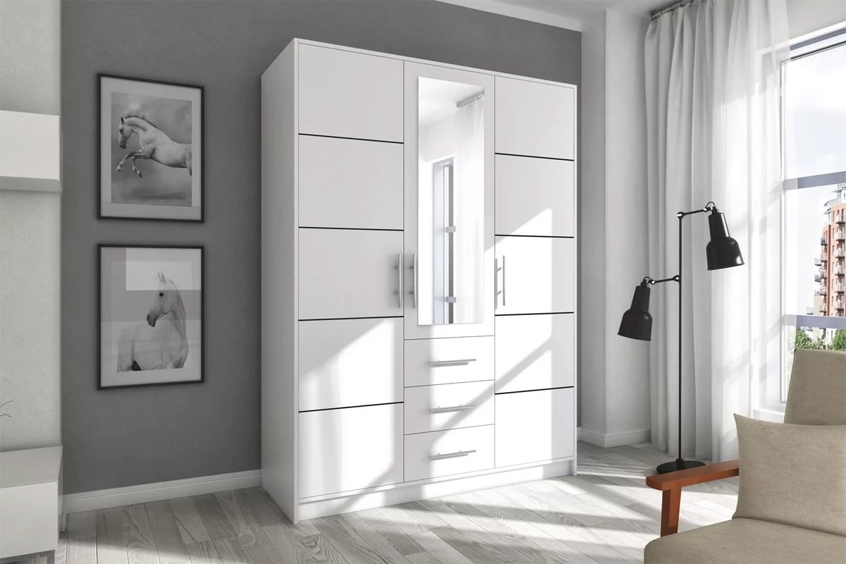 Skříň Bali 147 cm s nástavcem - bílý mat Skříň se zrcadlem