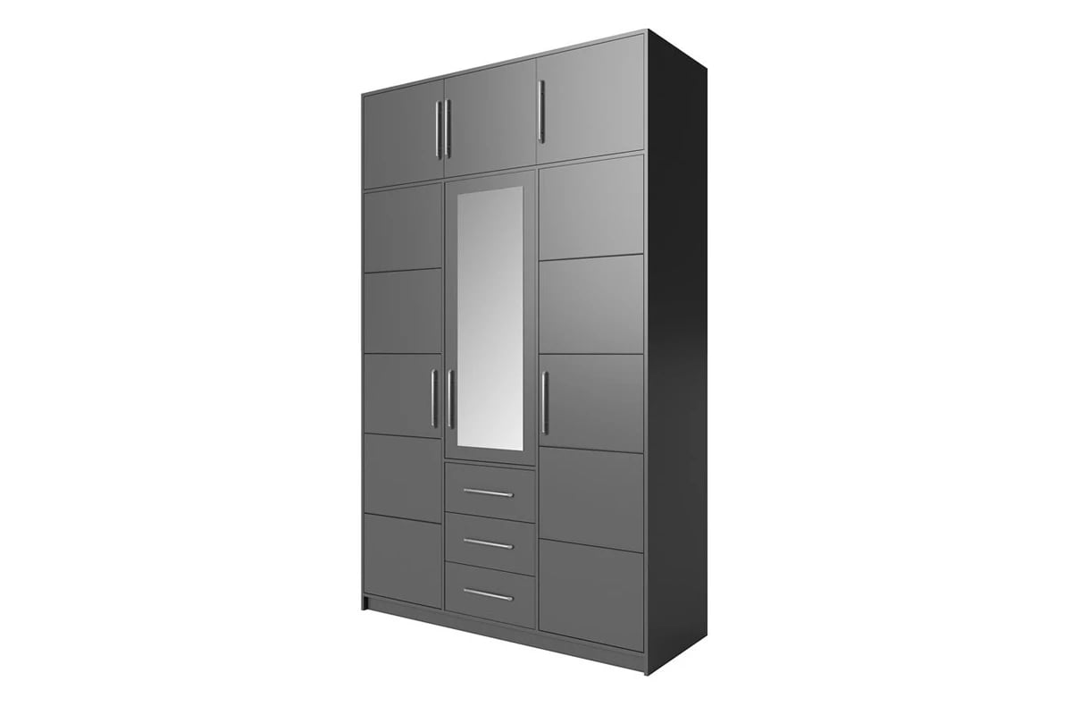 Skříň Bali 147 cm s nástavcem - grafitová Skříň se zrcadlem 