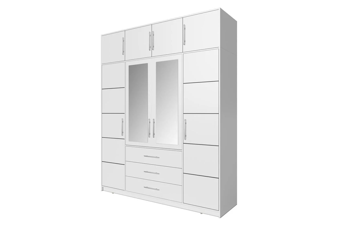 Skříň Bali 196 cm s nástavcem - bílý mat Skříň se zrcadly 