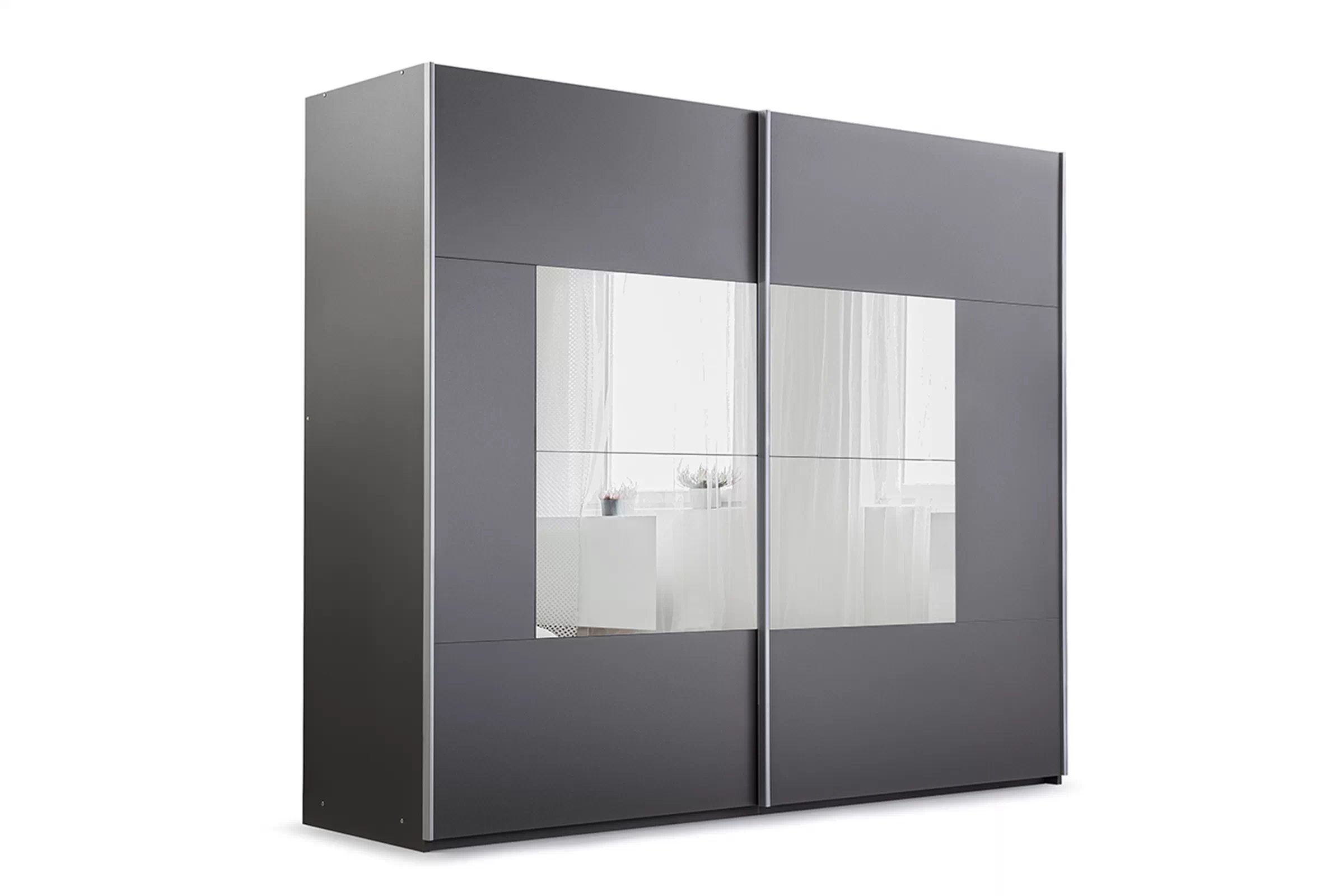 Šatníková skriňa Boston 203 cm s posuvnými dverami a zrkadlom - grafitová Skriňa z zrkadlom Dalmari 203 s posuvnými dverami - grafit 
