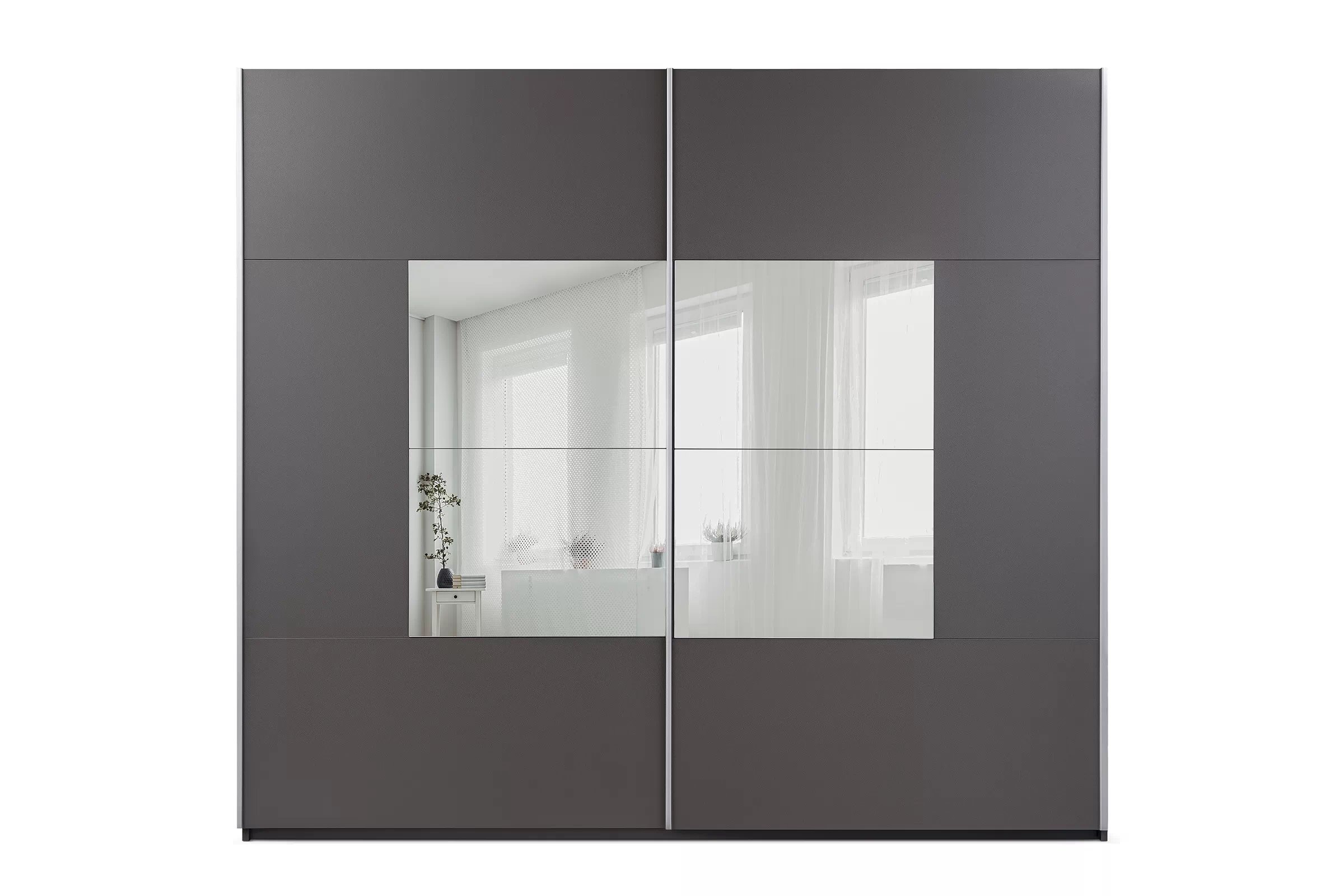 Šatníková skriňa Boston 203 cm s posuvnými dverami a zrkadlom - grafitová Skriňa z zrkadlom Dalmari 203 s posuvnými dverami - grafit 