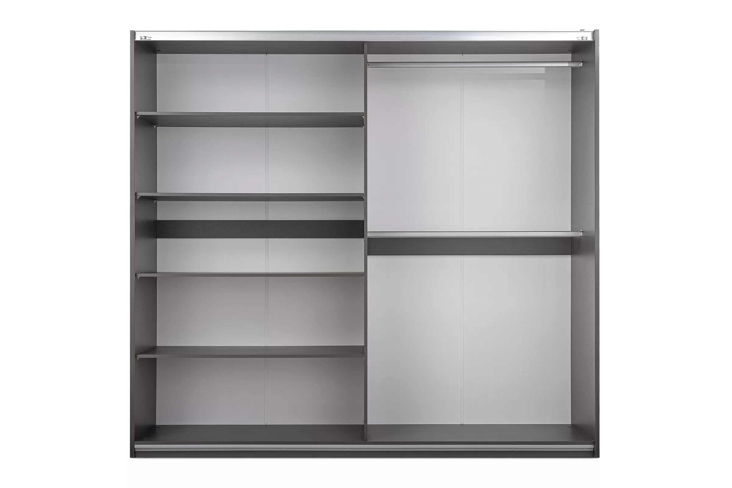 Šatníková skriňa Boston 203 cm s posuvnými dverami a zrkadlom - grafitová Skriňa z zrkadlom Dalmari 203 s posuvnými dverami - grafit 