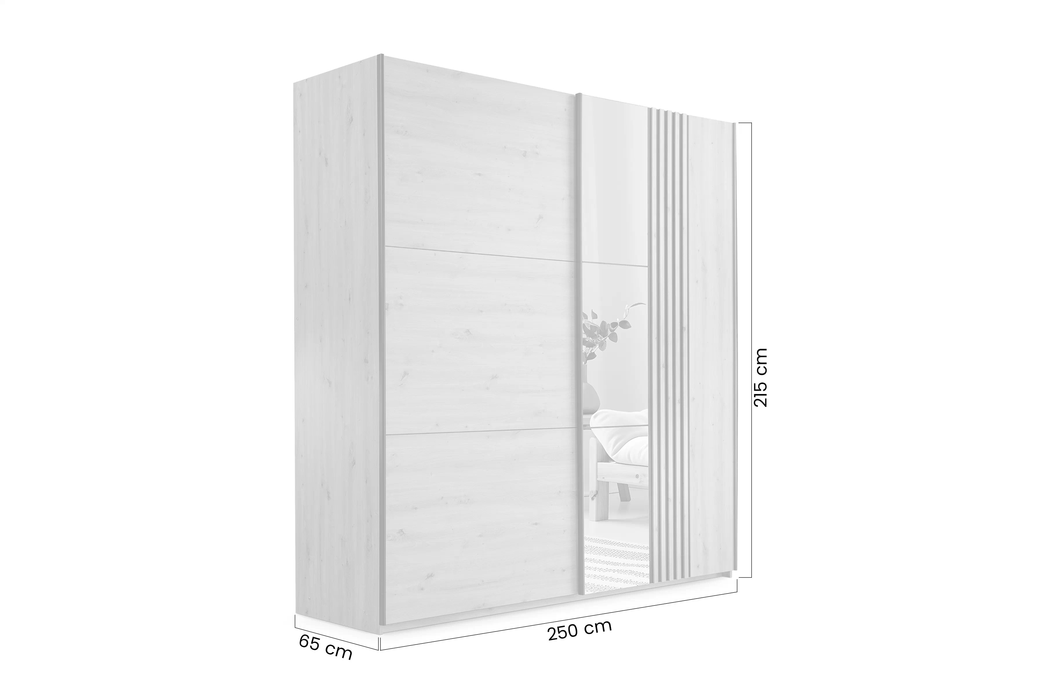 Šatníková skriňa Sintra 250 cm s posuvnými dverami a zrkadlom - dub artisan / čierna Skriňa z zrkadlom Jonari 250 cm s posuvnými dverami z lamelami - Dub artisan / Čierny  