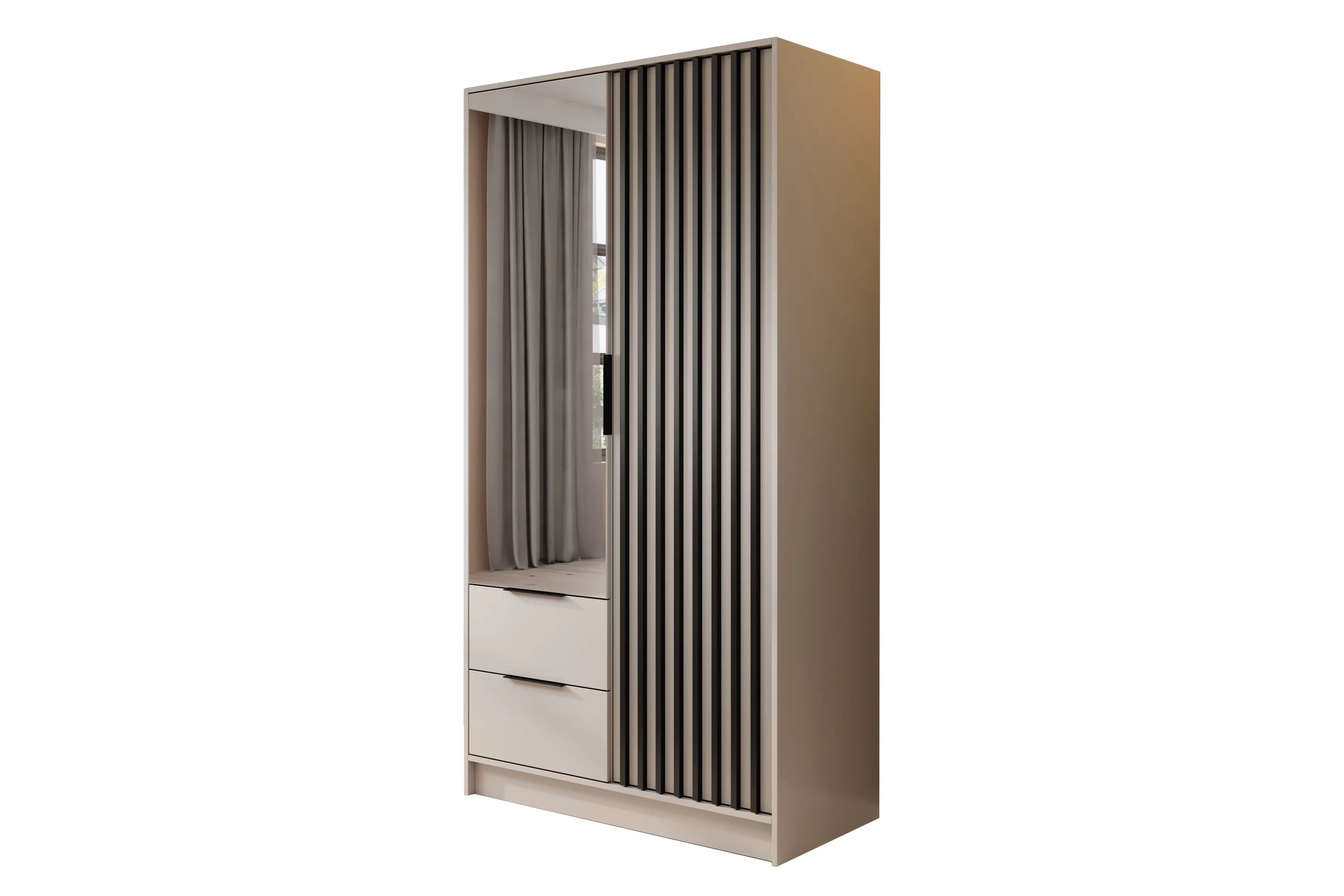 Skriňa z zrkadlom Neria 105 cm - kašmír / Čierny Skriňa z zrkadlom Neria 105 cm - kašmír / Čierny