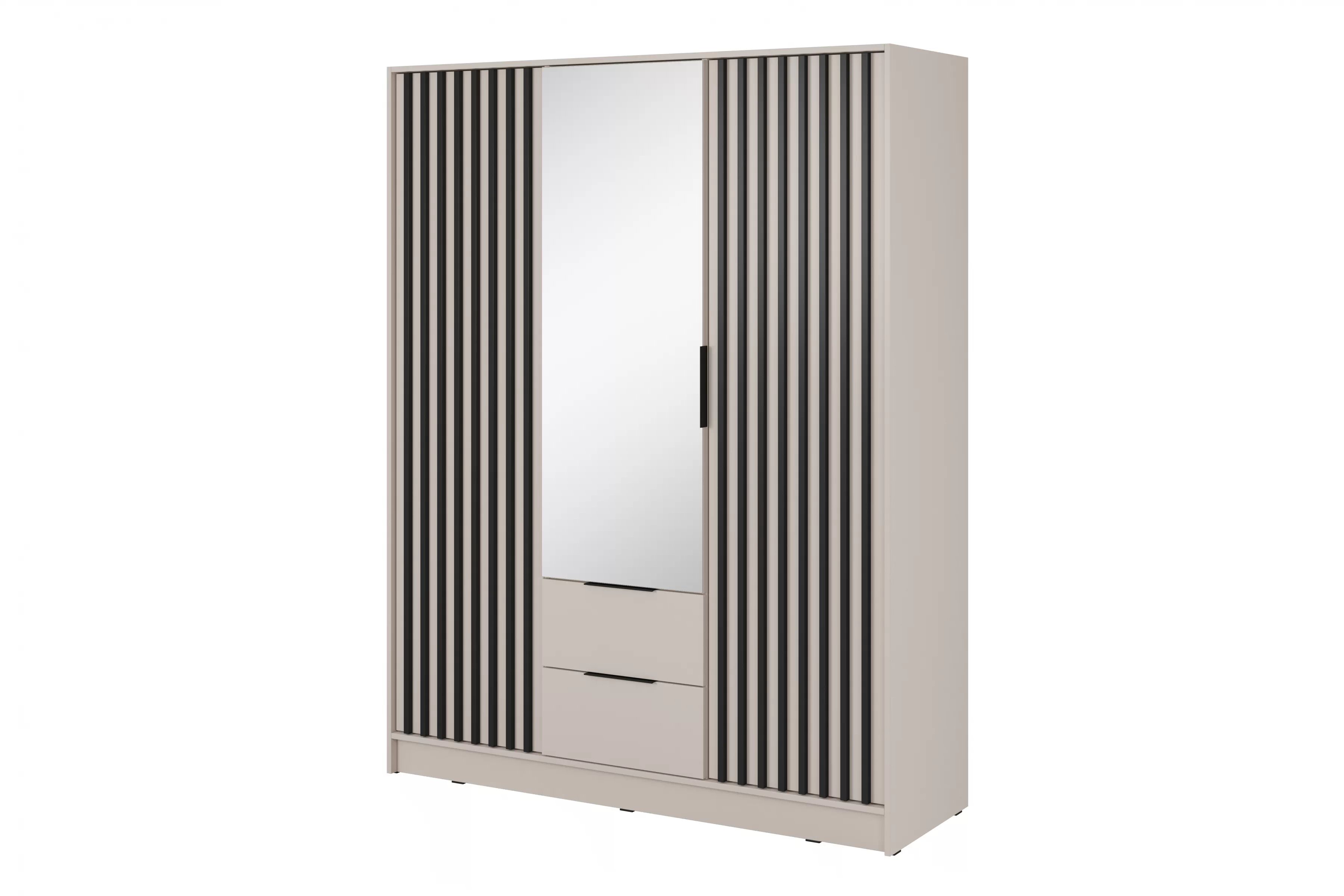 Skriňa z zrkadlom Neria 155 cm - kašmír / Čierny Skriňa z zrkadlom Neria 155 cm - kašmír / Čierny