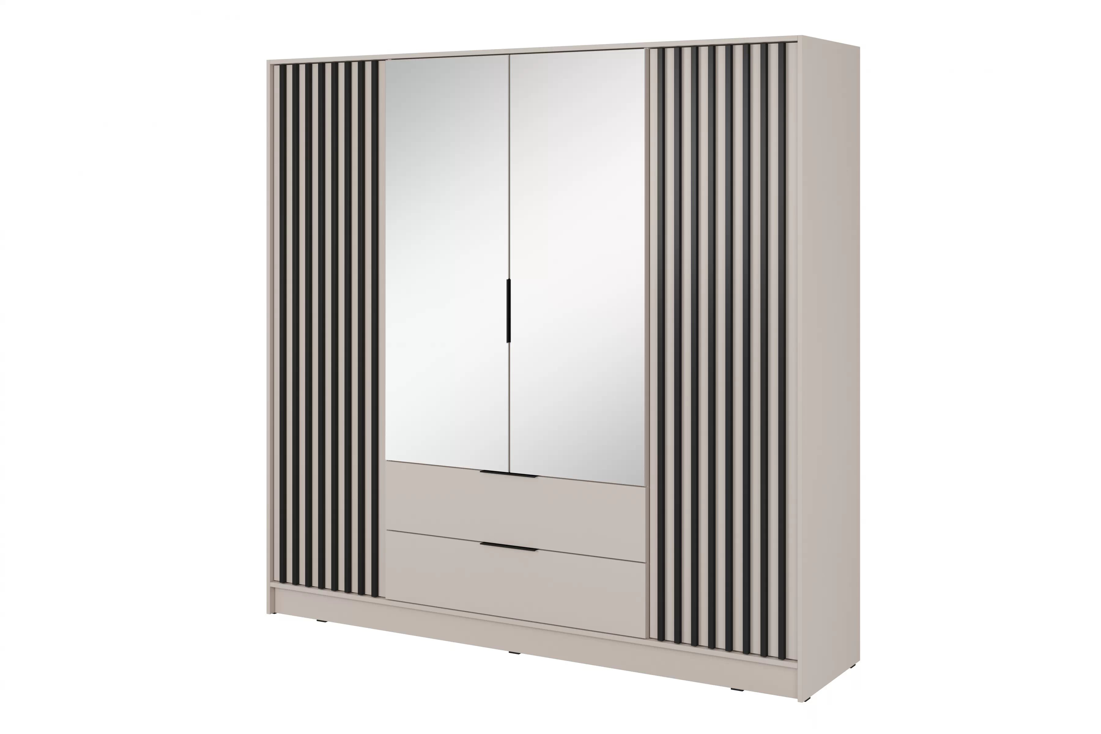 Skriňa z zrkadlom Neria 206 cm - kašmír / Čierny Skriňa z zrkadlom Neria 206 cm - kašmír / Čierny