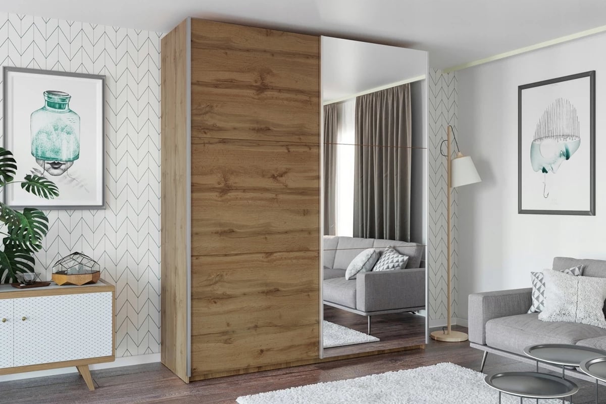 Skriňa so zrkadlom Rodos 200 Dub wotan - Zrkadlo Skriňa z zrkadlom Stôlar