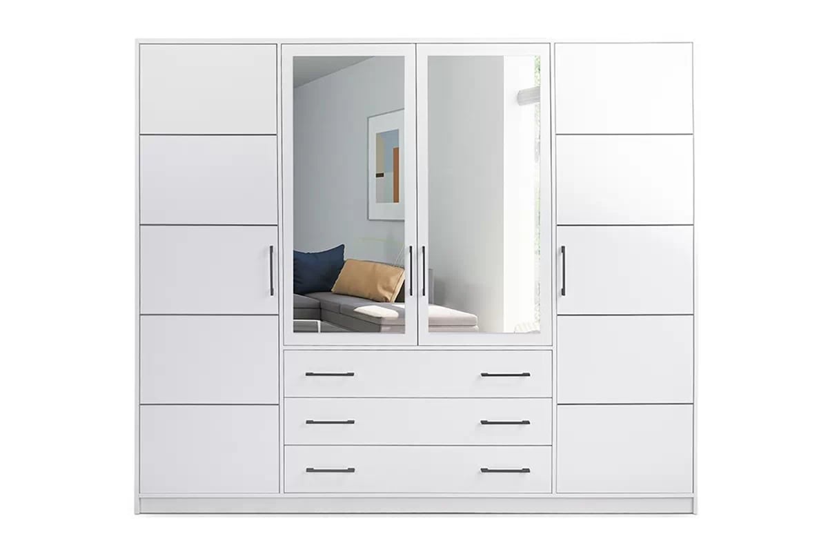 Šatníková skriňa Bali 240 cm so zrkadlom - biela Skriňa Bali D4 Biela Predná časť
