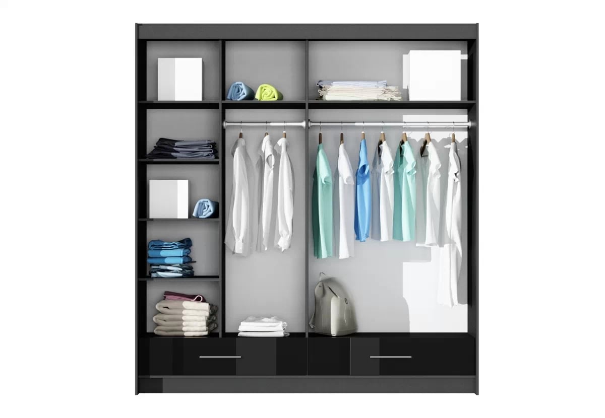 Skriňa Marsylia 203 Čierny lesk Zrkadlo Skriňa Marsylia 203 vnútro