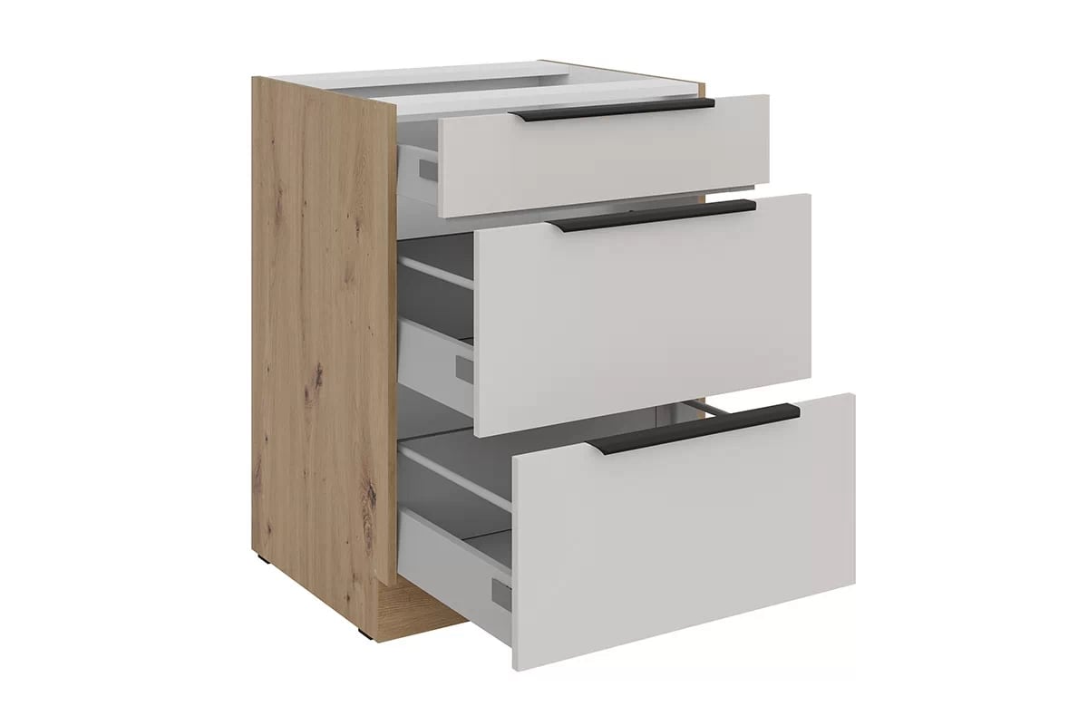 Kuchyňská spodní skříňka Arvani D60 S3 se zásuvkami - kašmír / dub artisan skříňka kuchyňská spodní Arvani D60 S3 se zásuvkami - kašmír / dub artisan