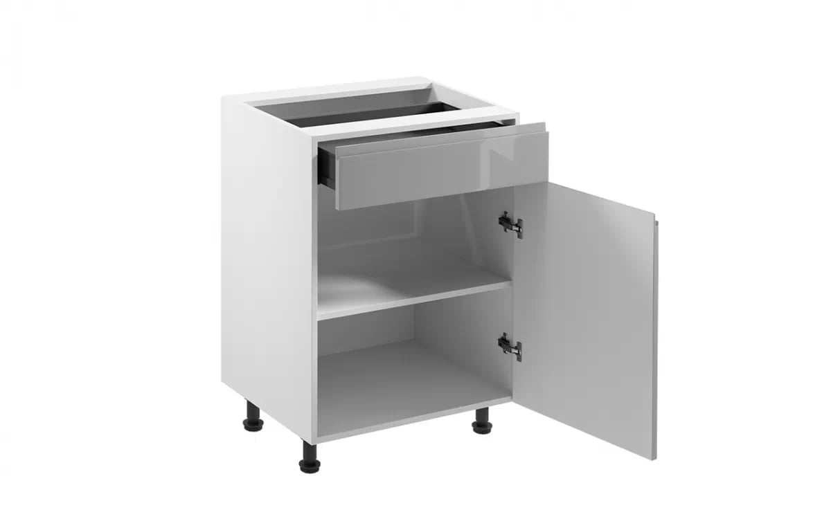 Spodná kuchynská skrinka Aspen D60S1 jednodverová so zásuvkou - sivý lesk Skrinka Kuchynská dolná Aspen D60S1 jednodverová z szuflada - Šedý lesk