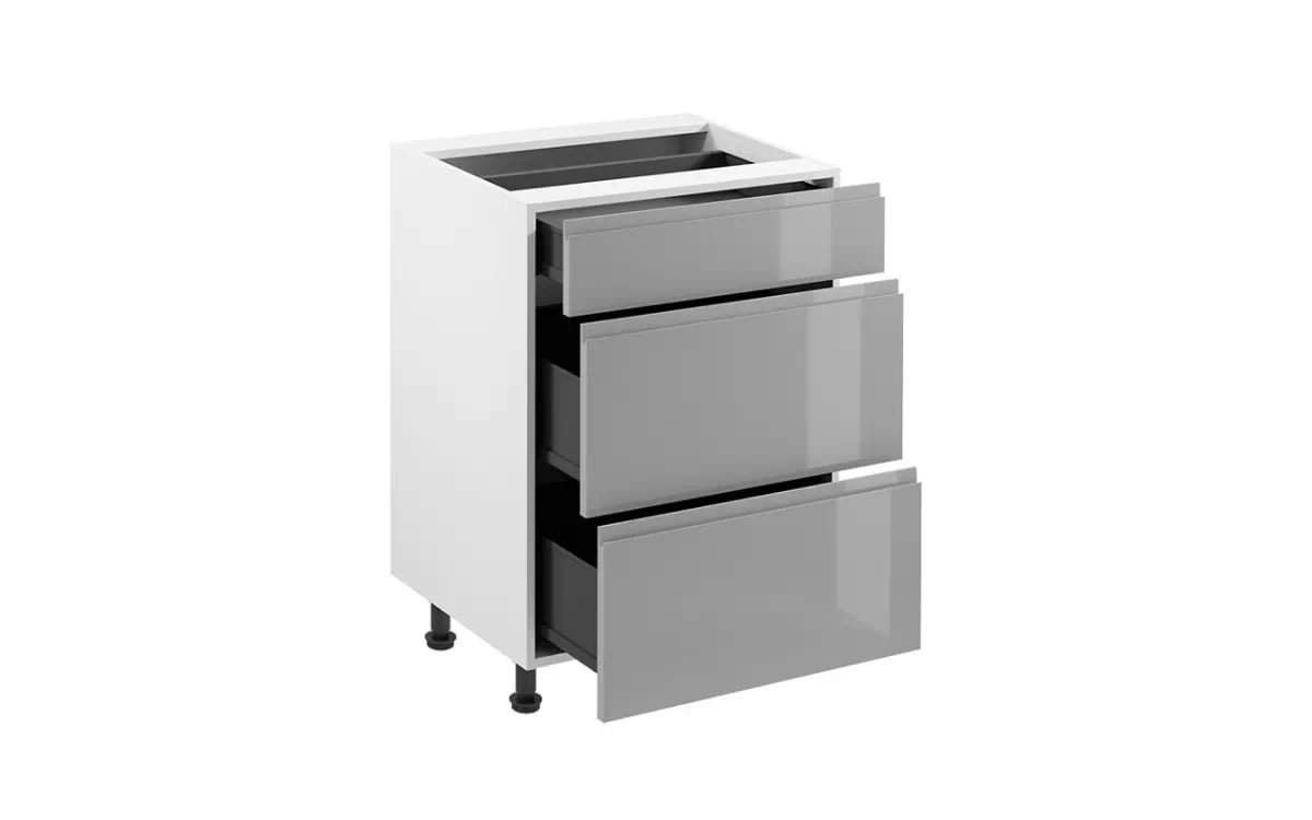 Dolní kuchyňská skříňka Aspen D60S3 se zásuvkami – šedý lesk skříňka kuchyňská spodní Aspen D60S3 se zásuvkami - šedý lesk