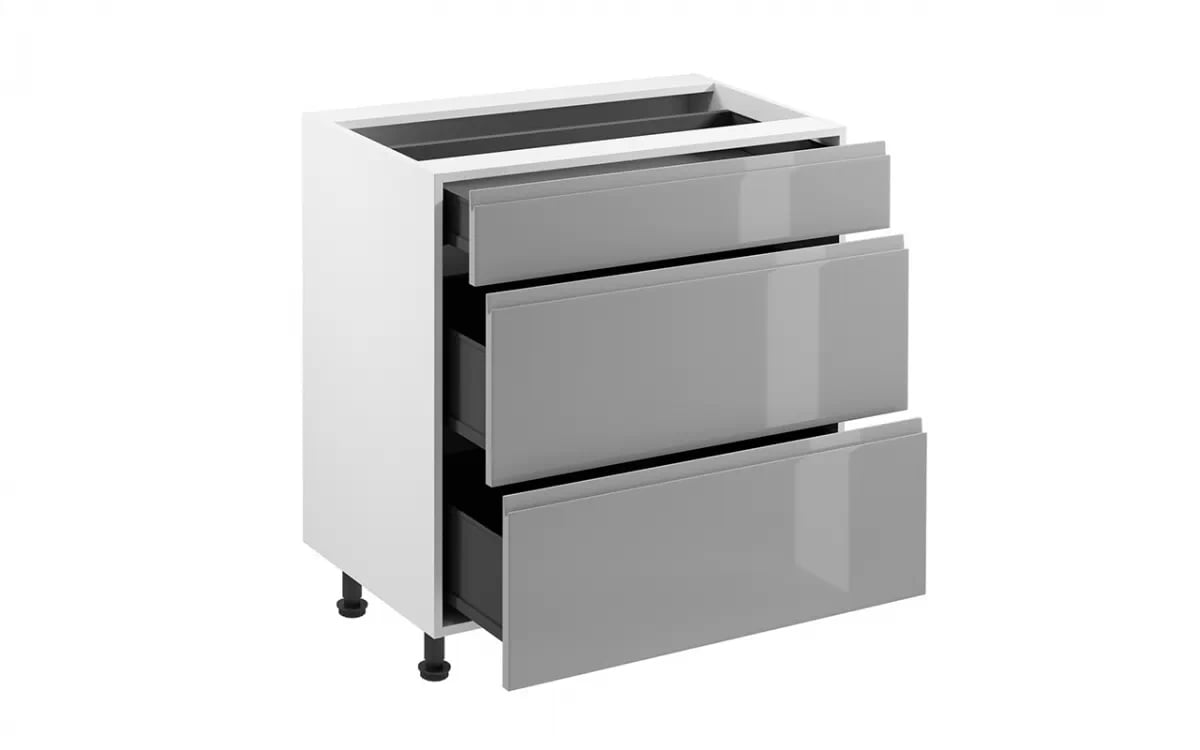 Dolní kuchyňská skříňka Aspen D80S3 se zásuvkami – šedý lesk skříňka kuchyňská spodní Aspen D80S3 se zásuvkami - šedý lesk