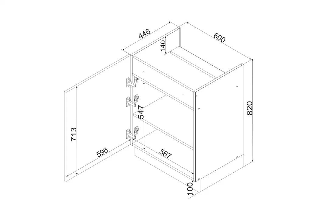 Spodní skříňka Clara D60 PC P/L pod varnou desku skříňka kuchyňská spodní Clara D60 PC P/L jednodveřová do zabudowy plyty grzejnej- dub artisan 