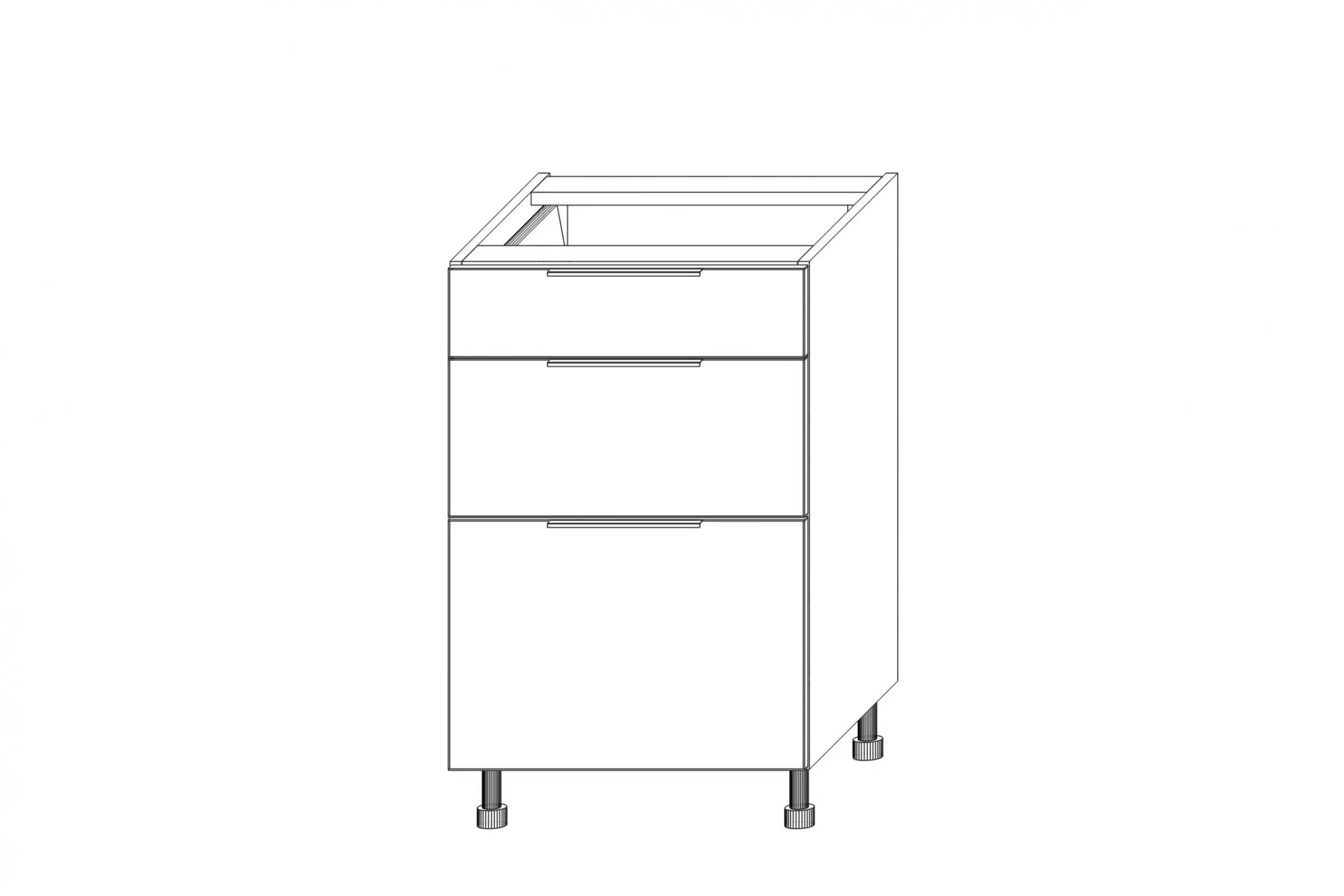 KAMMONO DS50/3 - dolná skrinka so zásuvkami Metalbox - P2 i K2 BLACK Skrinka Kuchynská dolná KAMMONO K2 DS50/3  s tromi zásuvkami