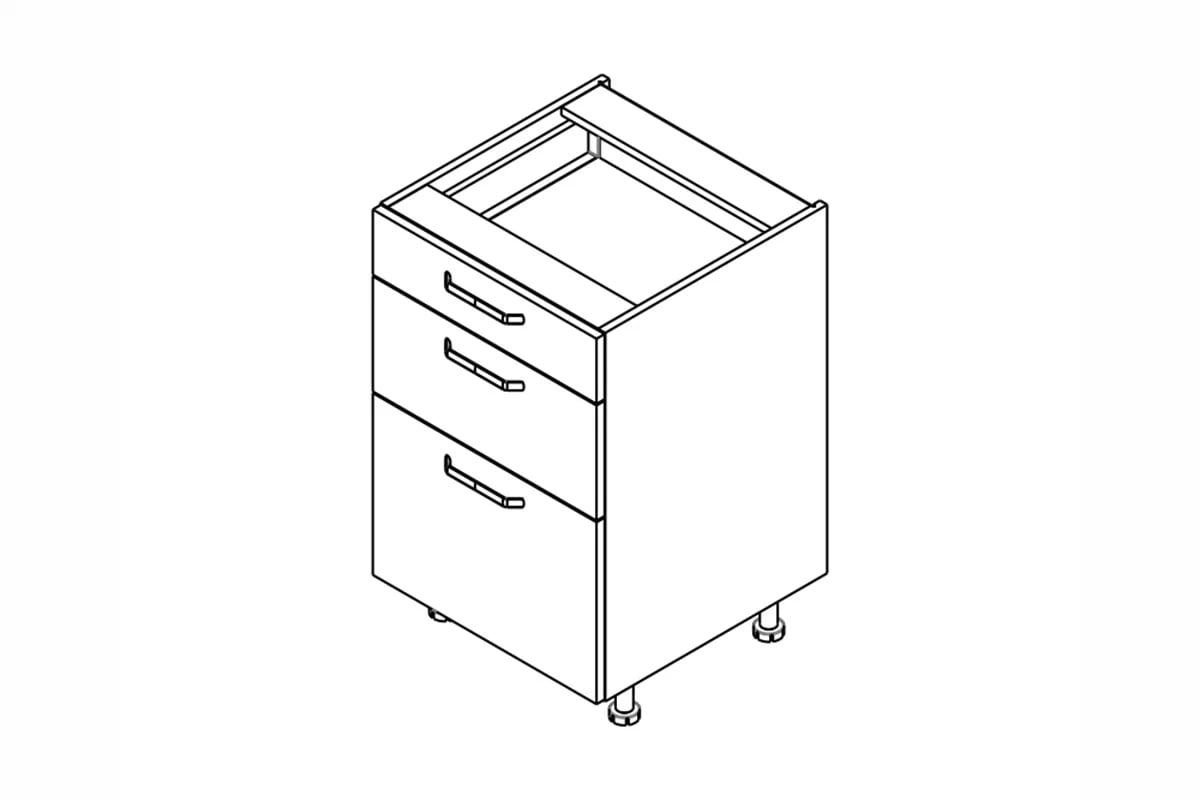 KAMMONO P2 DSS55/3 - Skříňka kuchyňská se třemi  zásuvkami skříňka kuchyňská spodní KAMMONO P2 DSS55/3  se třemi  zásuvkami