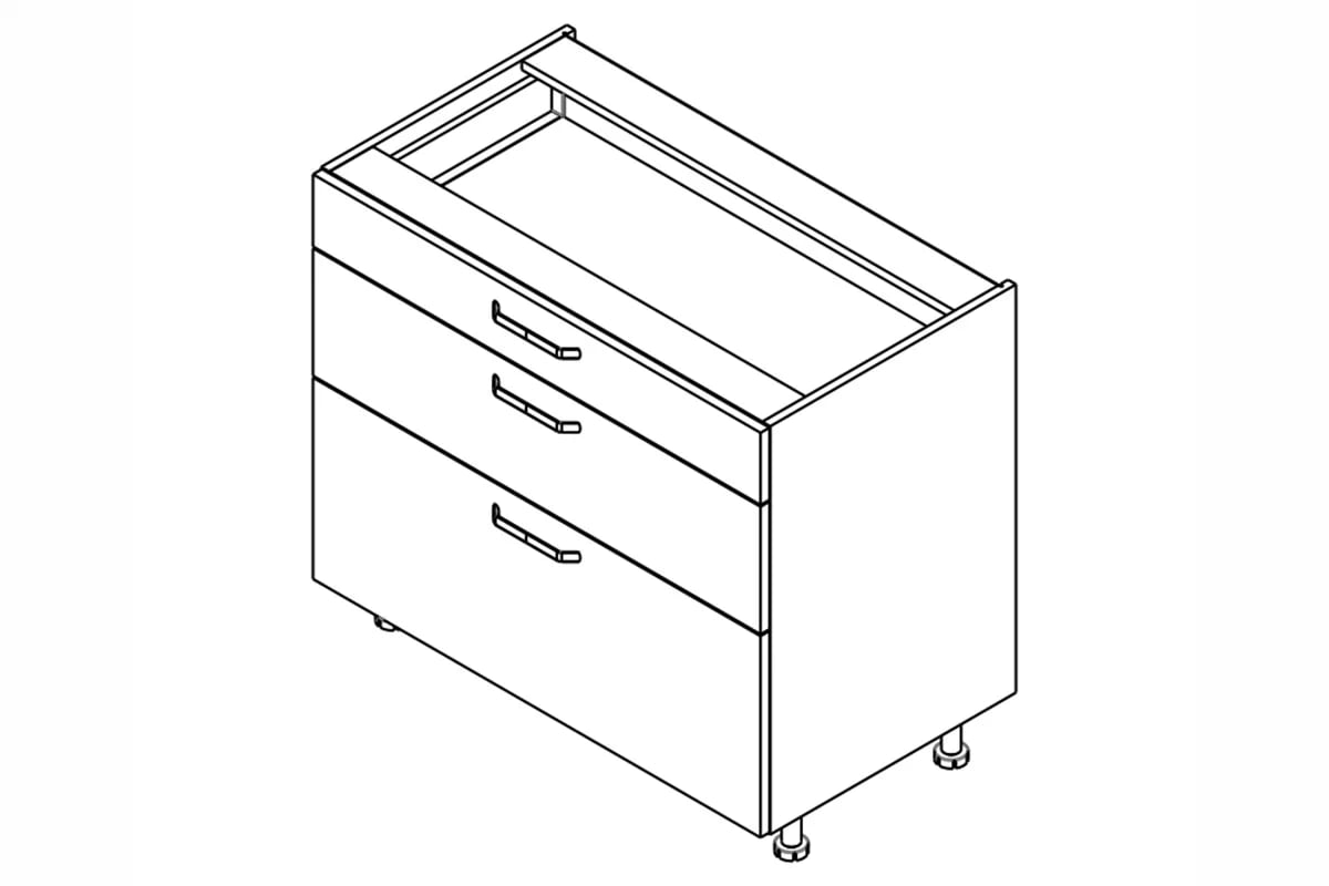 KAMMONO P2 DSS90/3 - Skříňka kuchyňská se třemi  zásuvkami skříňka kuchyňská spodní KAMMONO P2 DSS90/3  se třemi  zásuvkami