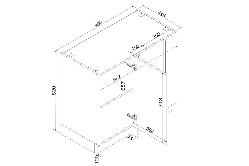 Kuchyňská dolní rohová skříňka Natalia DNP P/L - bílý lesk skříňka kuchyňská spodní Natalia DNP rohová jednodveřová - bílý lesk