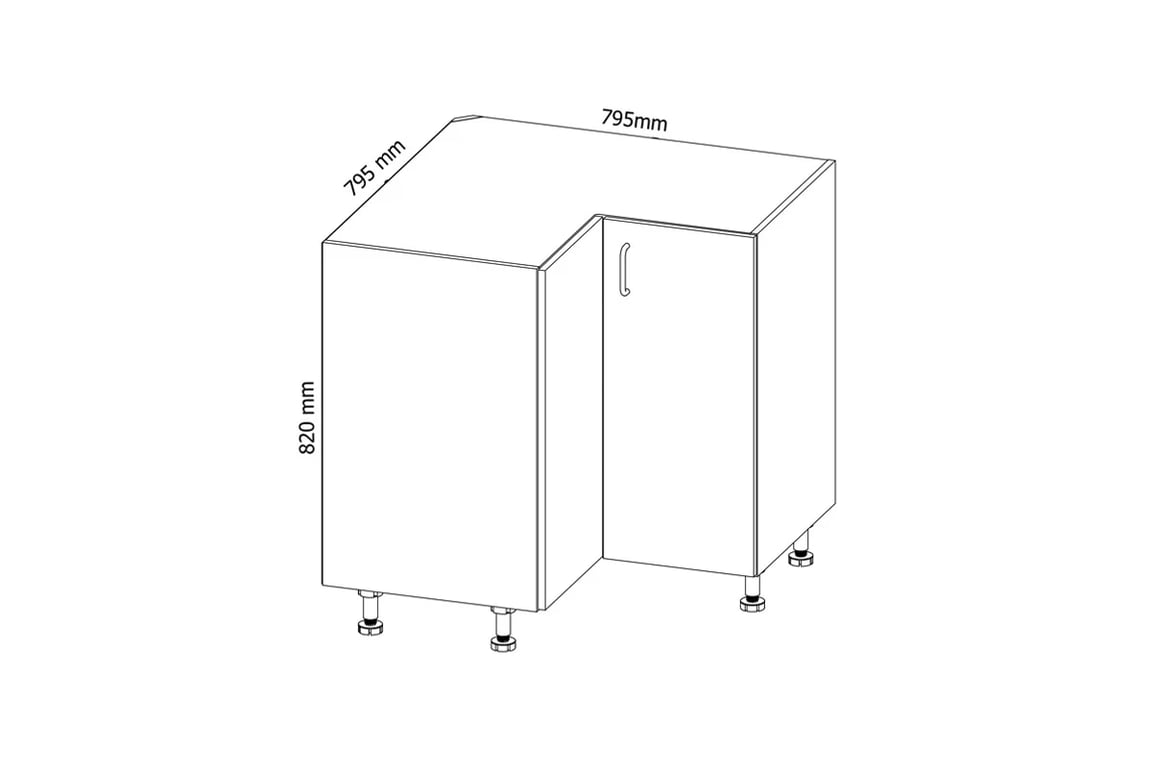 Dolní rohová skříňka Linea D90N Skříňka kuchyňská rohová Linea D90N - Rozměry