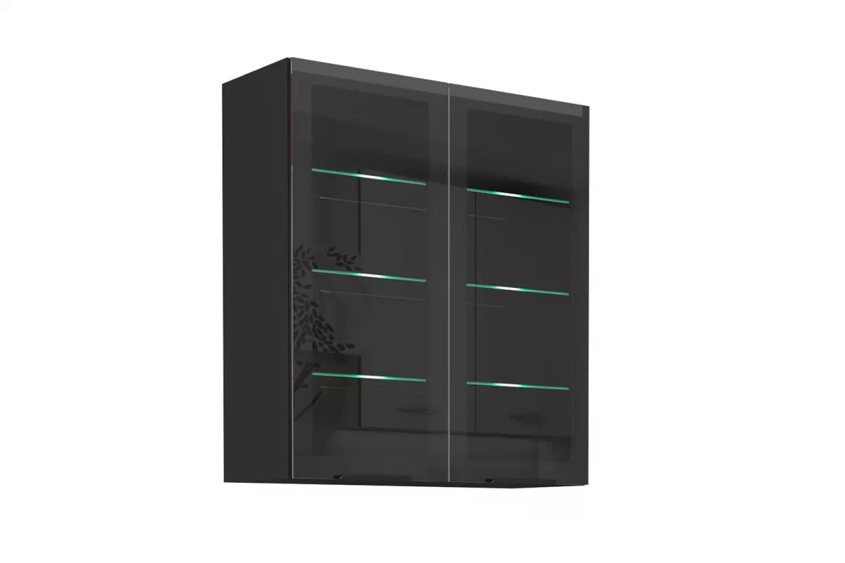 Závěsná vysoká kuchyňská skříňka Armonza 80 GS-90 prosklená dvoudveřová - černý mat skříňka kuchyňská závěsná Armonza 80 GS-90 vysoká dvoudveřová prosklená - černá mat