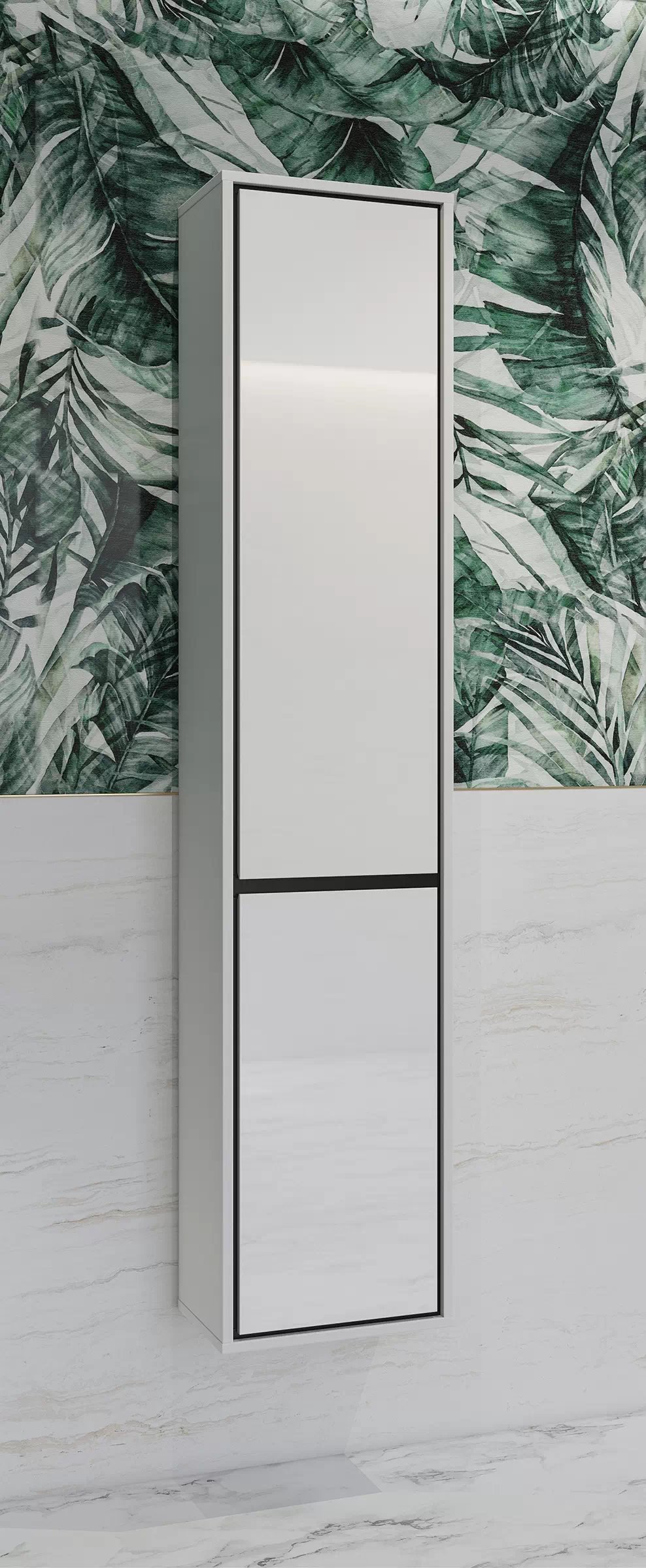 Závěsná koupelnová skříňka Irvine 35 cm – bílá-černá / bílý lesk skříňka lazienkowa Irvine 2D 35 cm závěsná - bílá-černá / bílá lesk