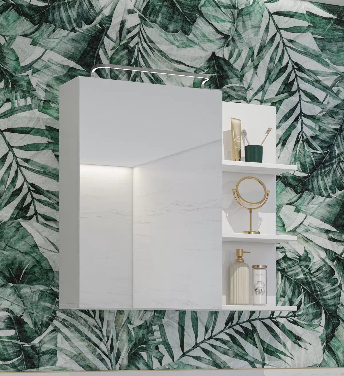 Závesná skrinka do kúpeľne Irvine 78 cm so zrkadlom – bielo-čierna / biely lesk Skrinka lazienkowa Irvine 78 cm závesná z zrkadlom - Biely-čierny / biela lesk