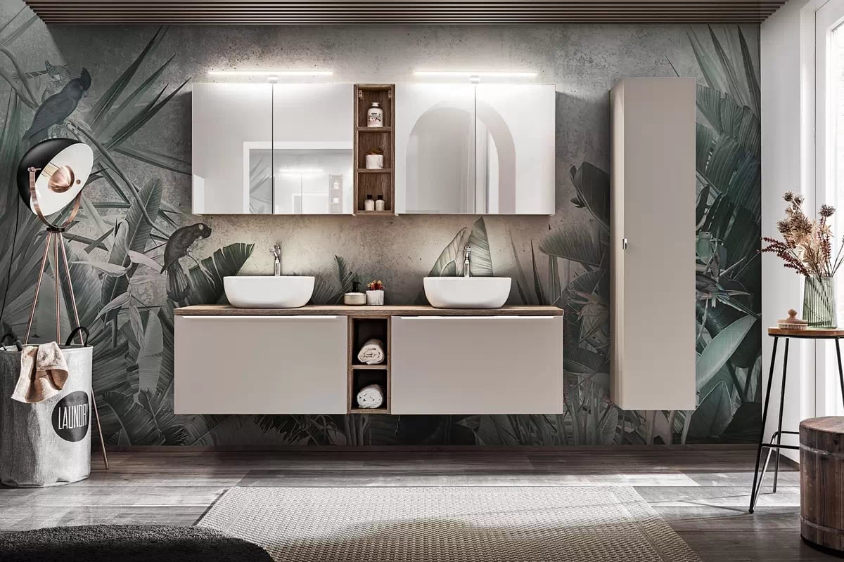 Závesná Skrinka so zrkadlom Santa Fe Taupe 80 cm - kremíková šedá duzy Komplet nábytku do lazienki comad 