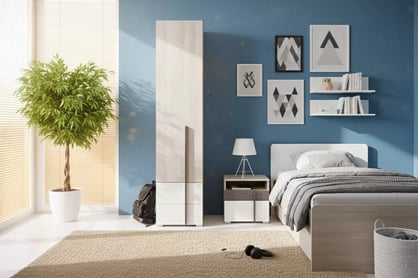 Studentská skříňka Lumo 4 45 cm se zásuvkami - dub wilton bílý / bílý lux / antracit skříňka mlodziezowa Lumo 4 45 cm se zásuvkami - dub wilton bílá / bílá lux / antracitová