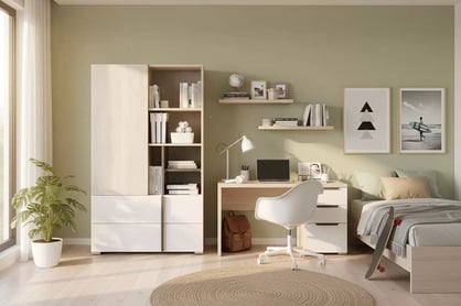 Študentská skrinka Lumo 6 80 cm so zásuvkami - dub wilton biely / biely lux / antracit Skrinka mlodziezowa Lumo 6 80 cm so zásuvkami - Dub wilton biela / biela lux / Antracytová