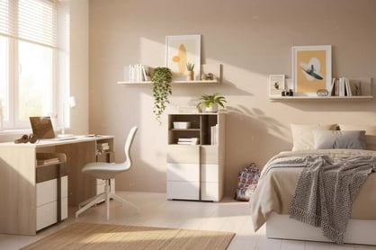 Študentská skrinka Lumo 7 60 cm so zásuvkami - dub wilton biely / biely lux / antracit Skrinka mlodziezowa Lumo 7 60 cm so zásuvkami - Dub wilton biela / biela lux / Antracytová